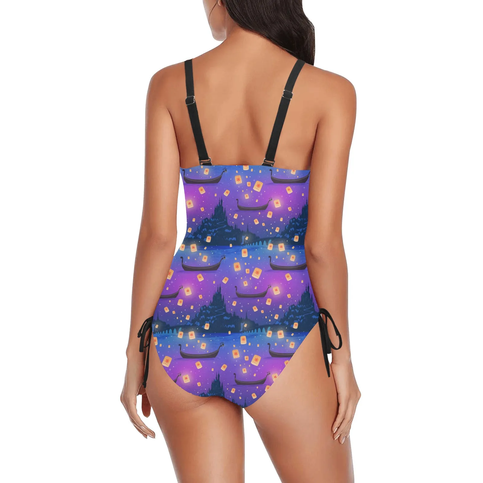 Disney Tangled Rapunzel Floating Lanterns Drawstring Side Women's One-Piece Swimsuit