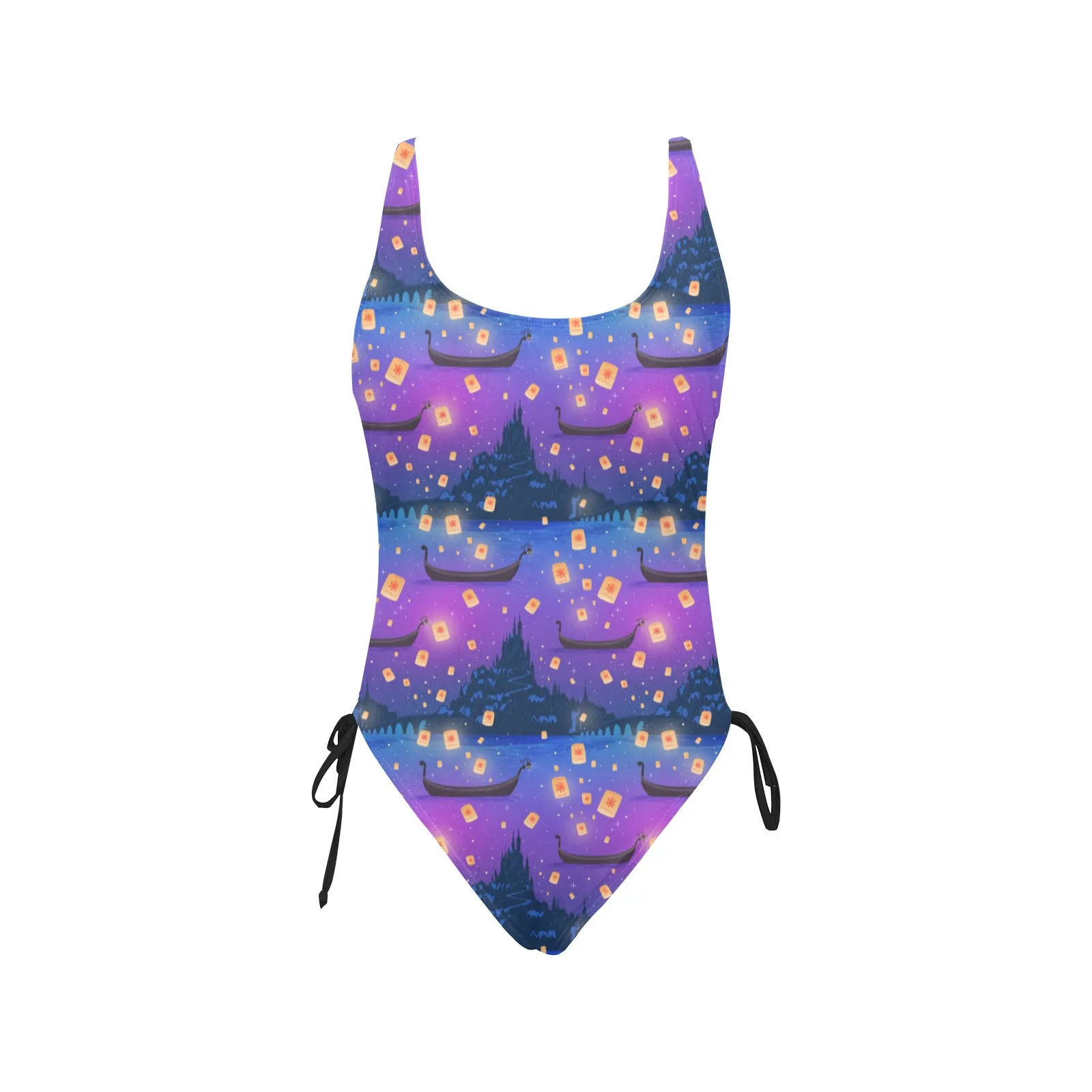 Disney Tangled Rapunzel Floating Lanterns Drawstring Side Women's One-Piece Swimsuit