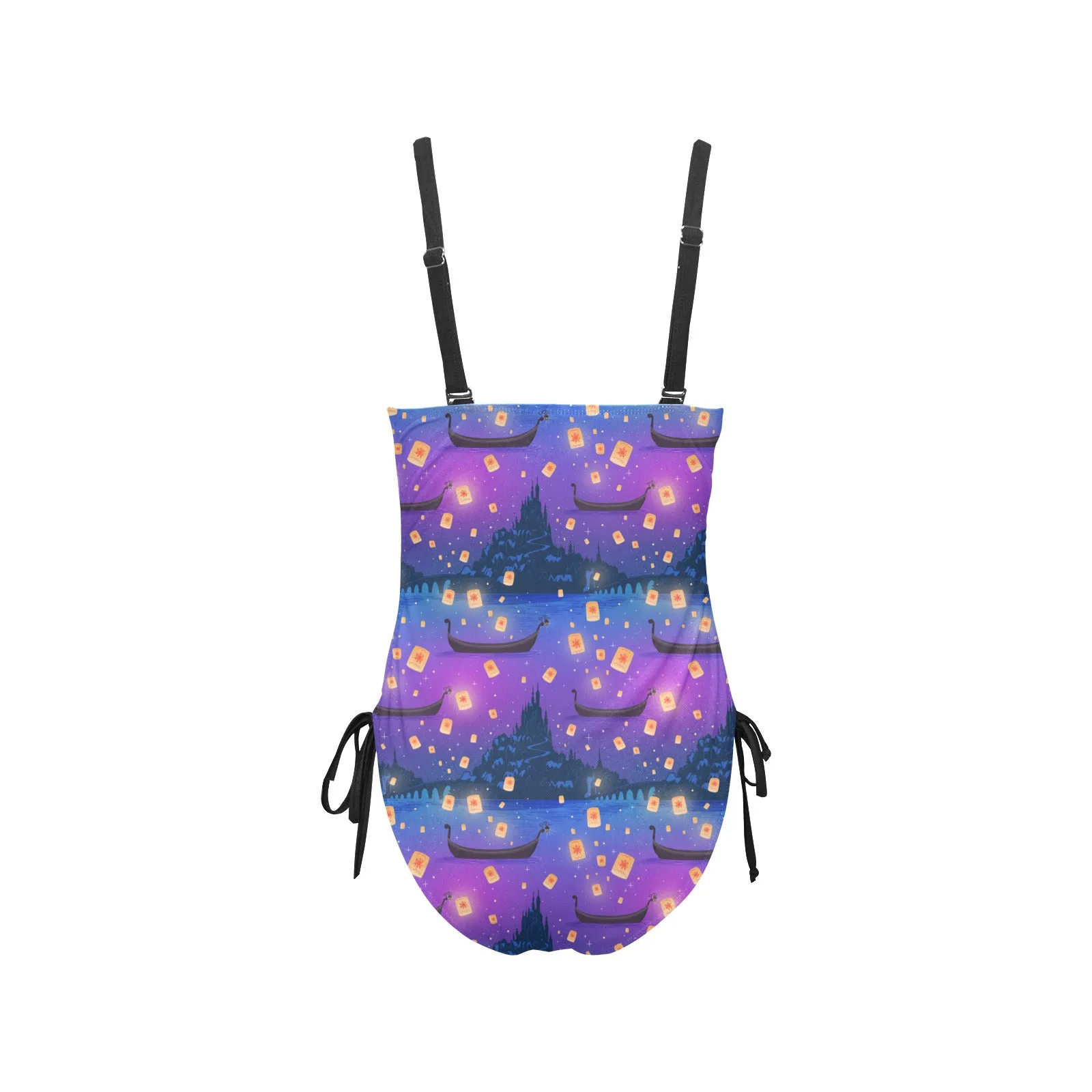 Disney Tangled Rapunzel Floating Lanterns Drawstring Side Women's One-Piece Swimsuit