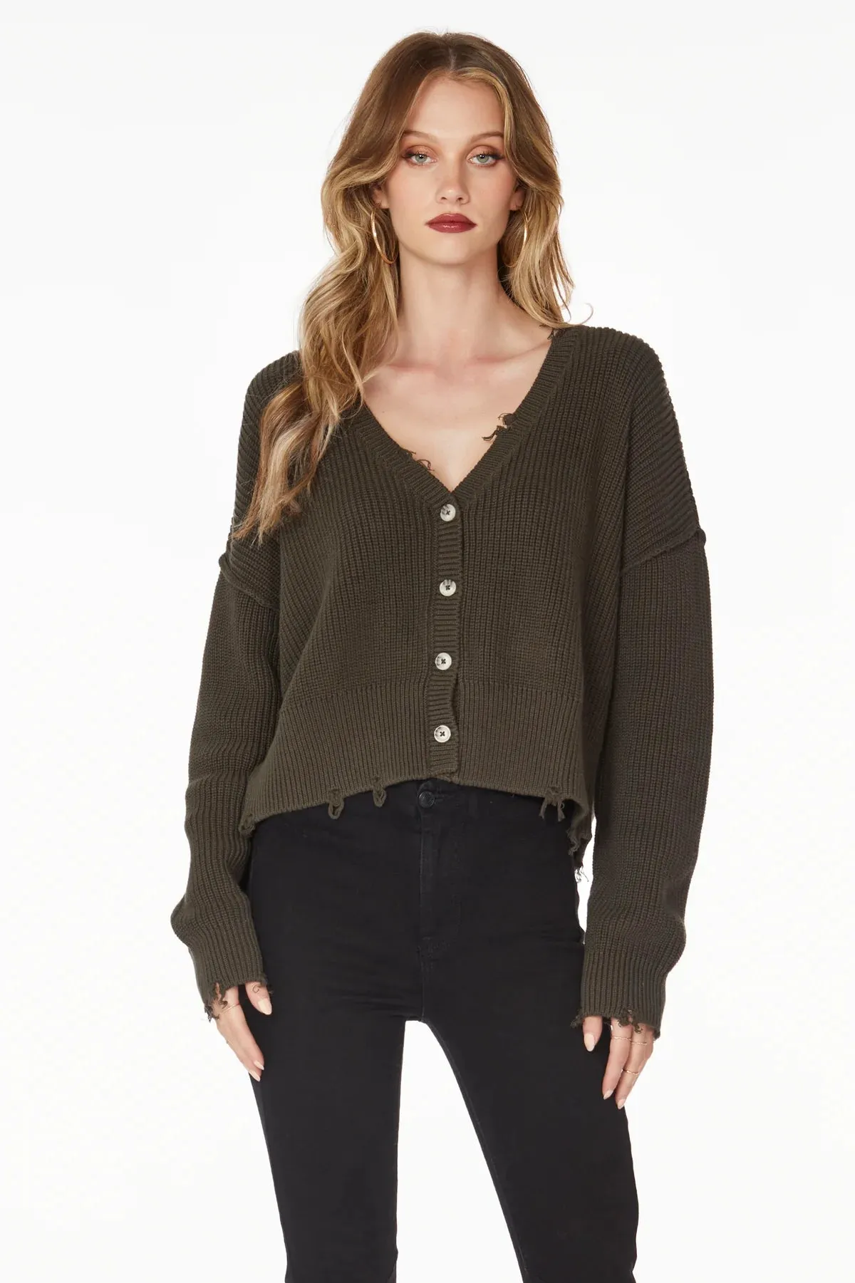 Distressed Cardigan - Army