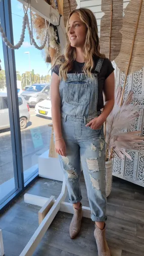 Distressed overalls