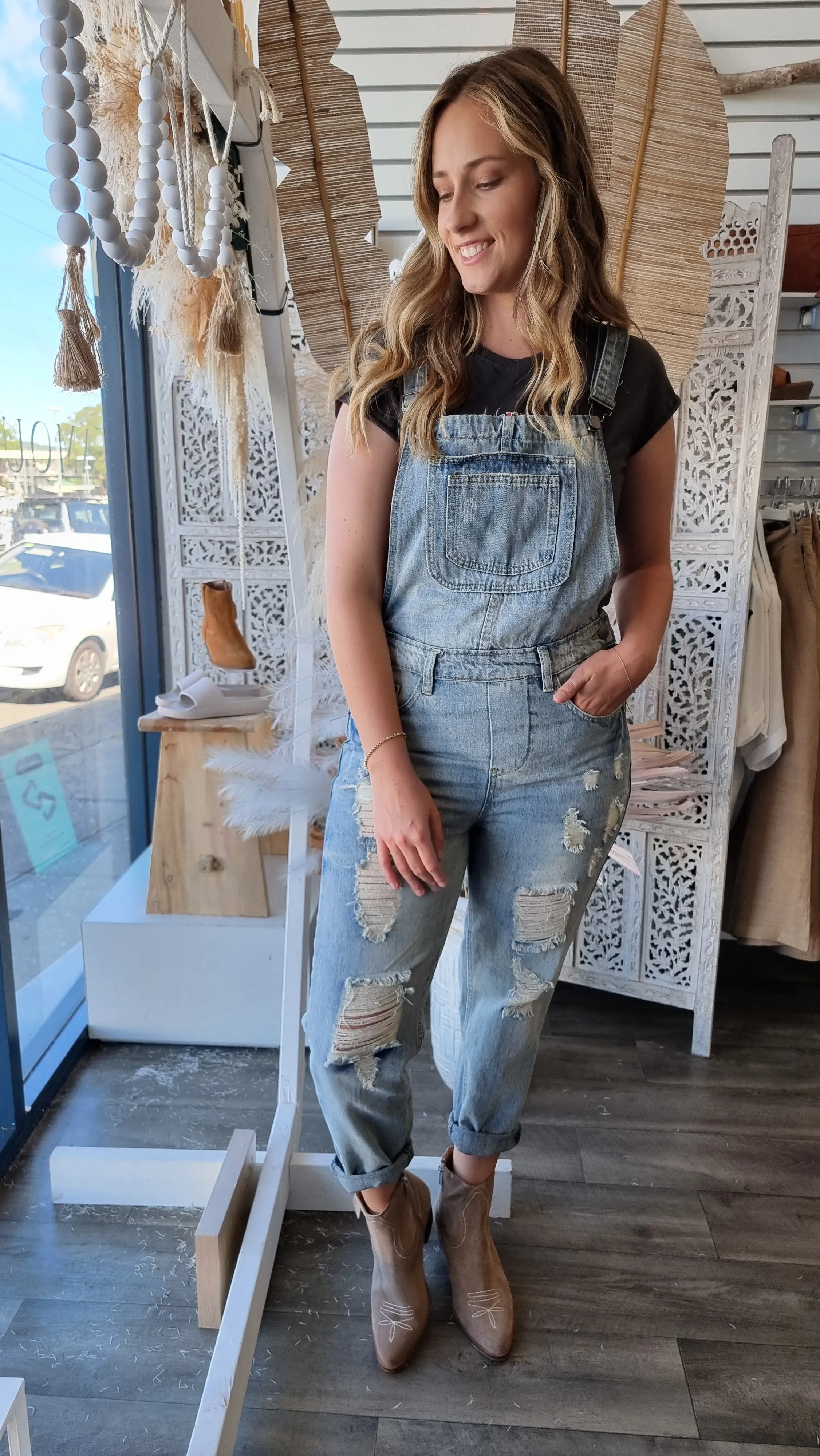 Distressed overalls