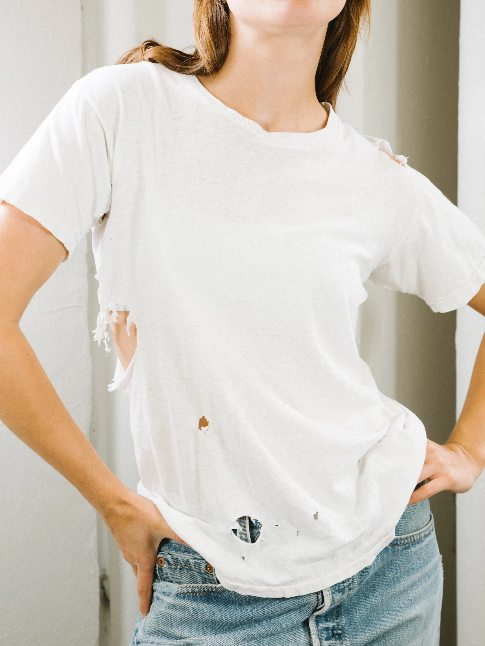 Distressed White Tee