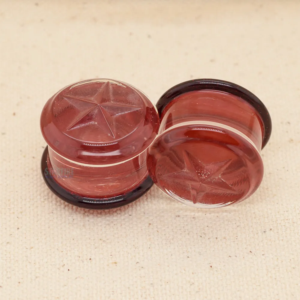 Double-Flared Pyrex Glass Plugs - Ruby Star (7/8)