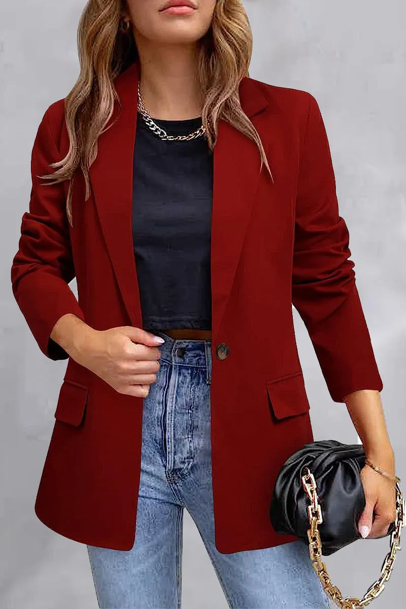 Elegant Solid Pocket Turn-back Collar Outerwear