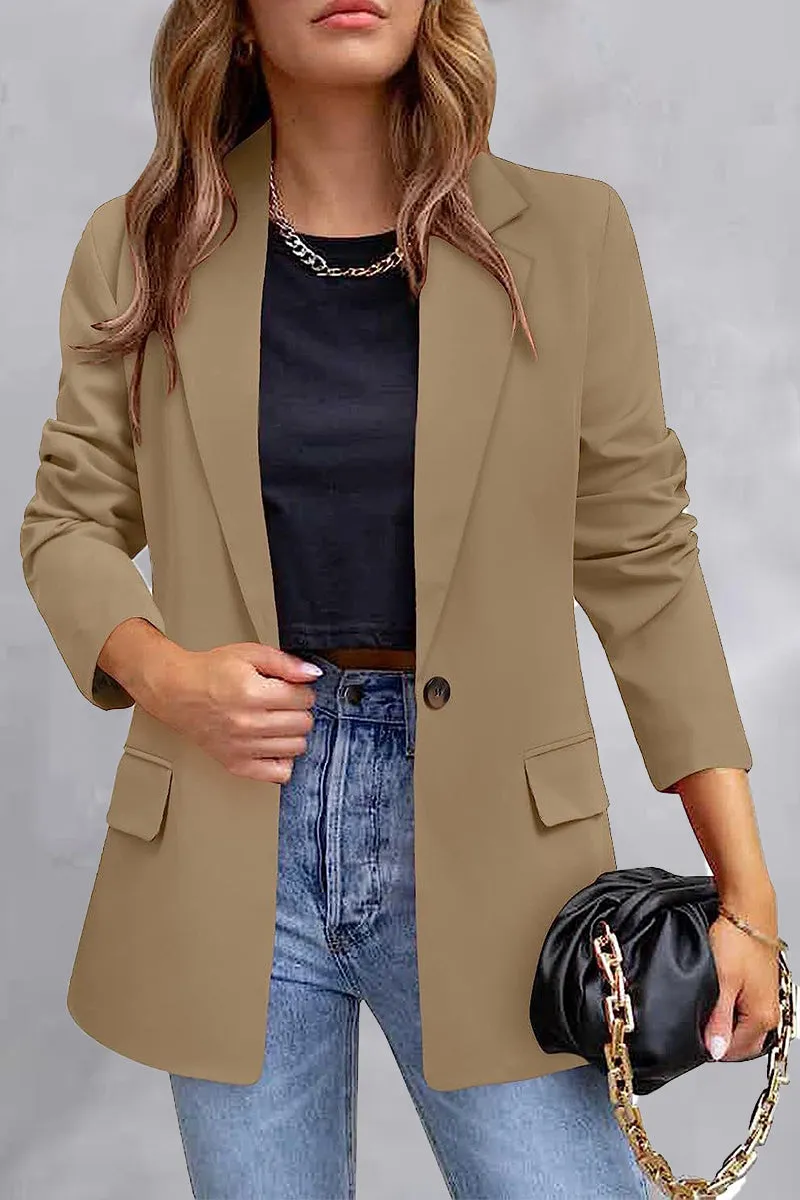 Elegant Solid Pocket Turn-back Collar Outerwear