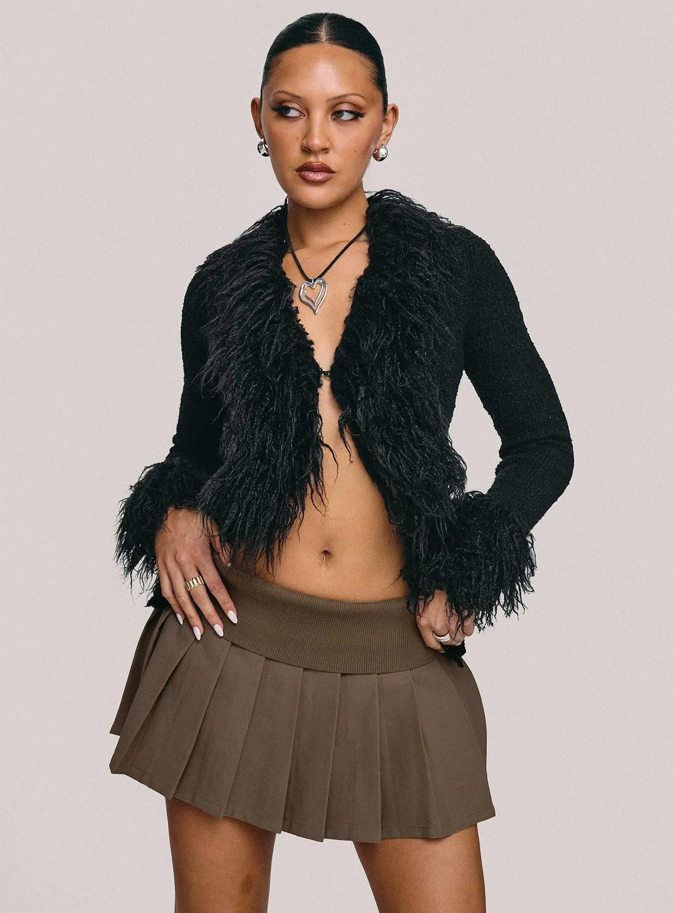 Fantasies Pleated Mini Skort Brown