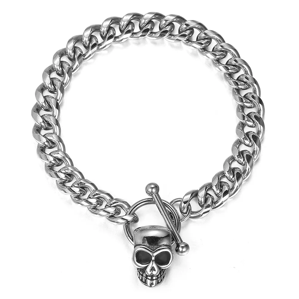 Fashionable Stainless Steel Link Chain Skull Bracelet