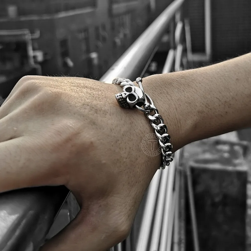 Fashionable Stainless Steel Link Chain Skull Bracelet