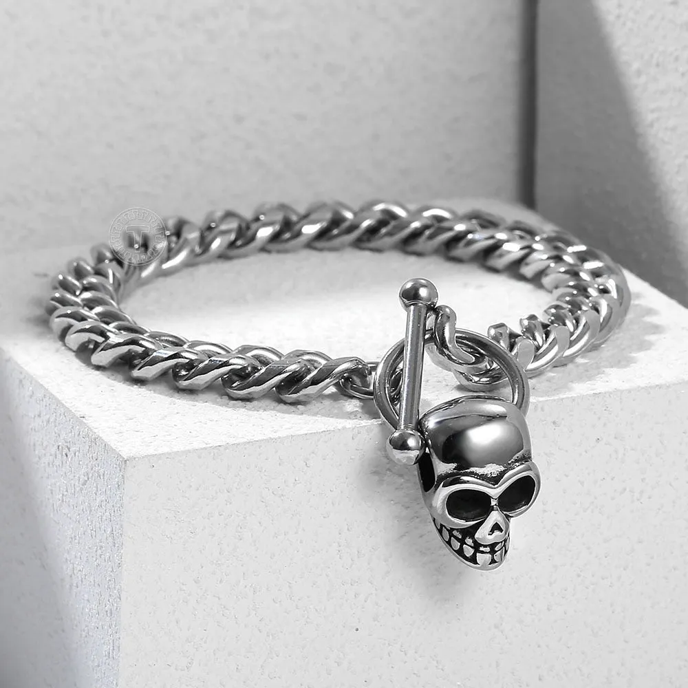 Fashionable Stainless Steel Link Chain Skull Bracelet