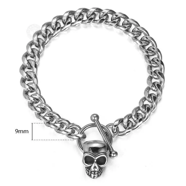 Fashionable Stainless Steel Link Chain Skull Bracelet