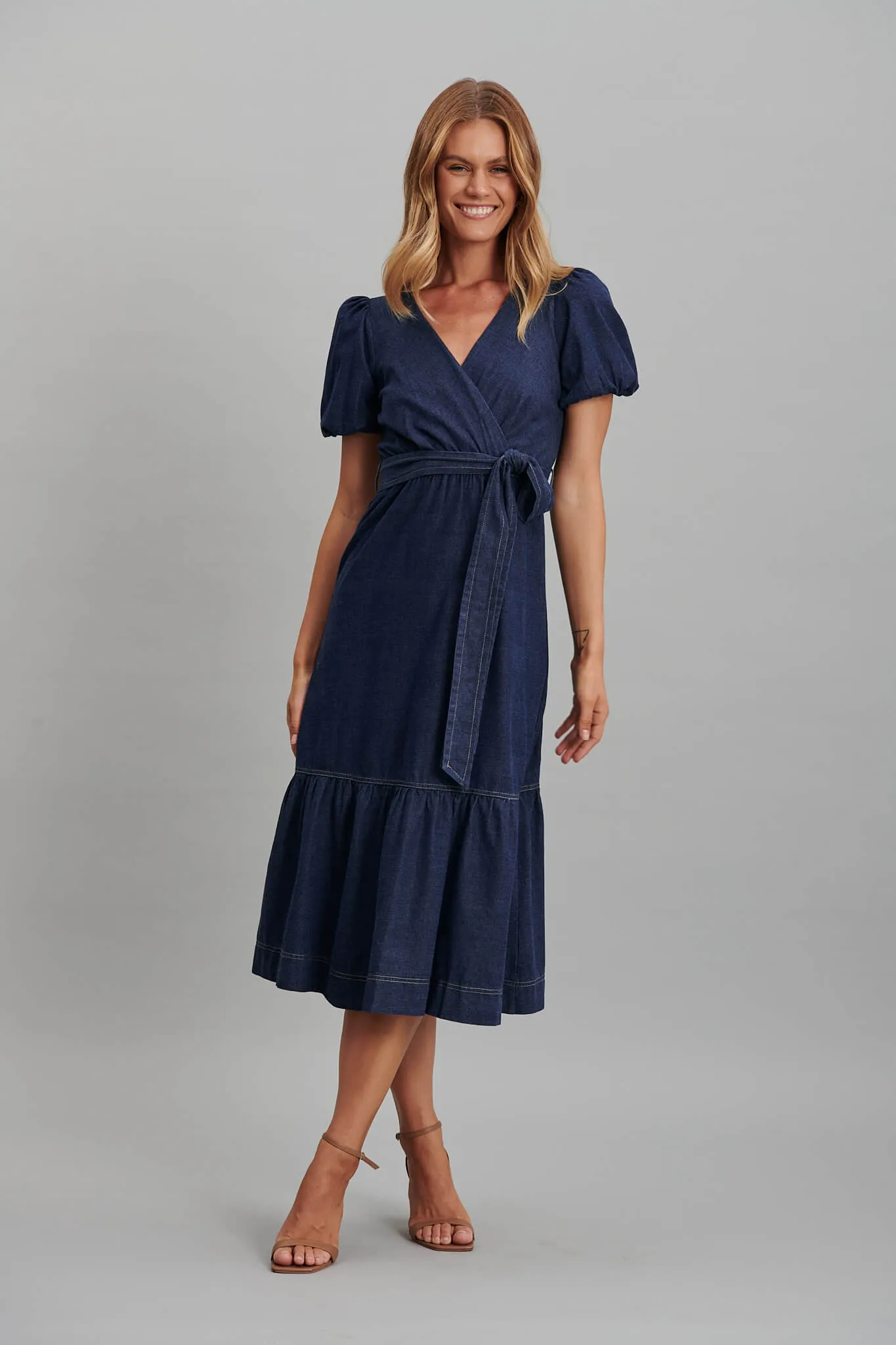 Film Midi Dress In Dark Blue Denim