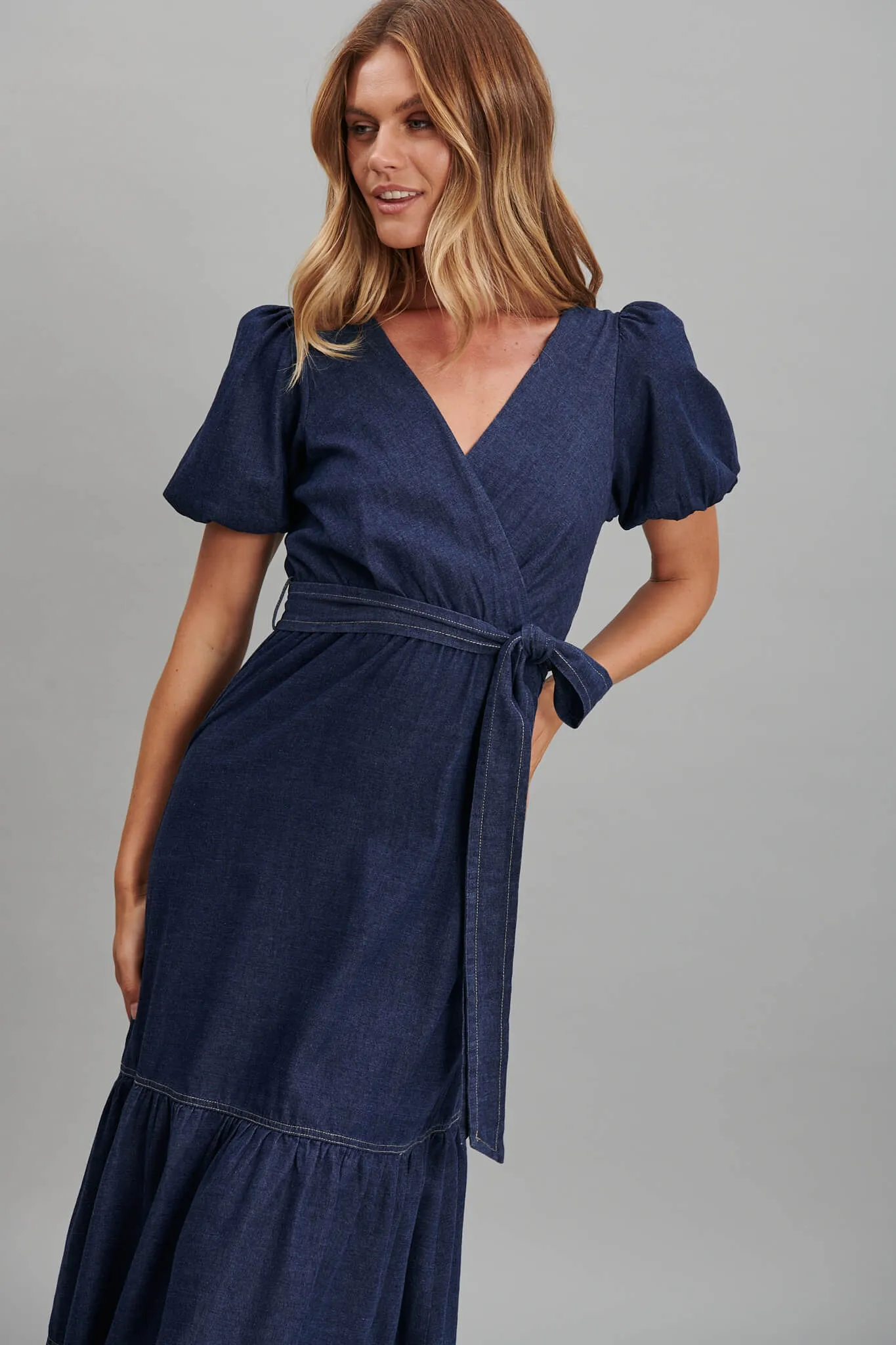 Film Midi Dress In Dark Blue Denim