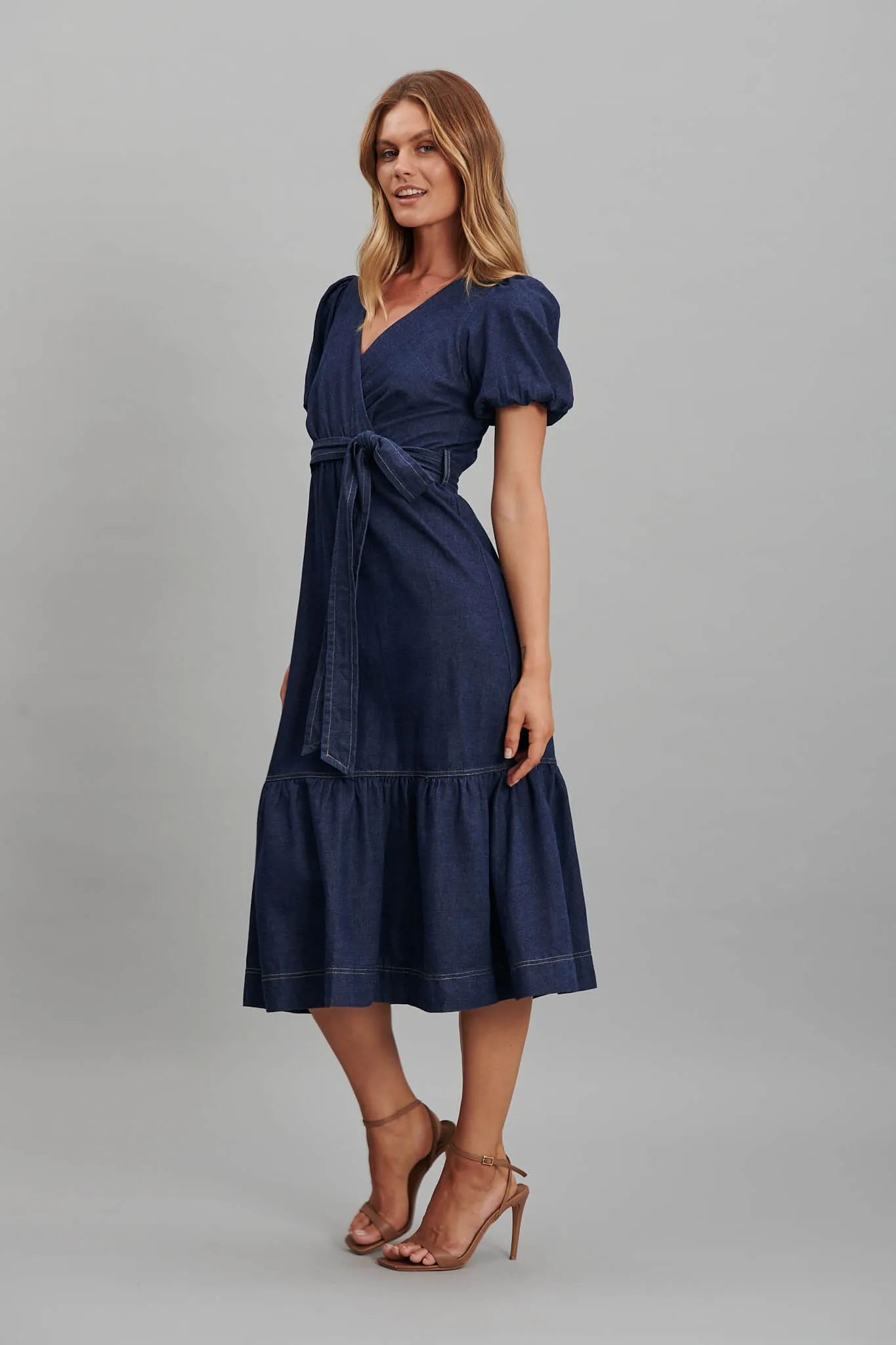 Film Midi Dress In Dark Blue Denim