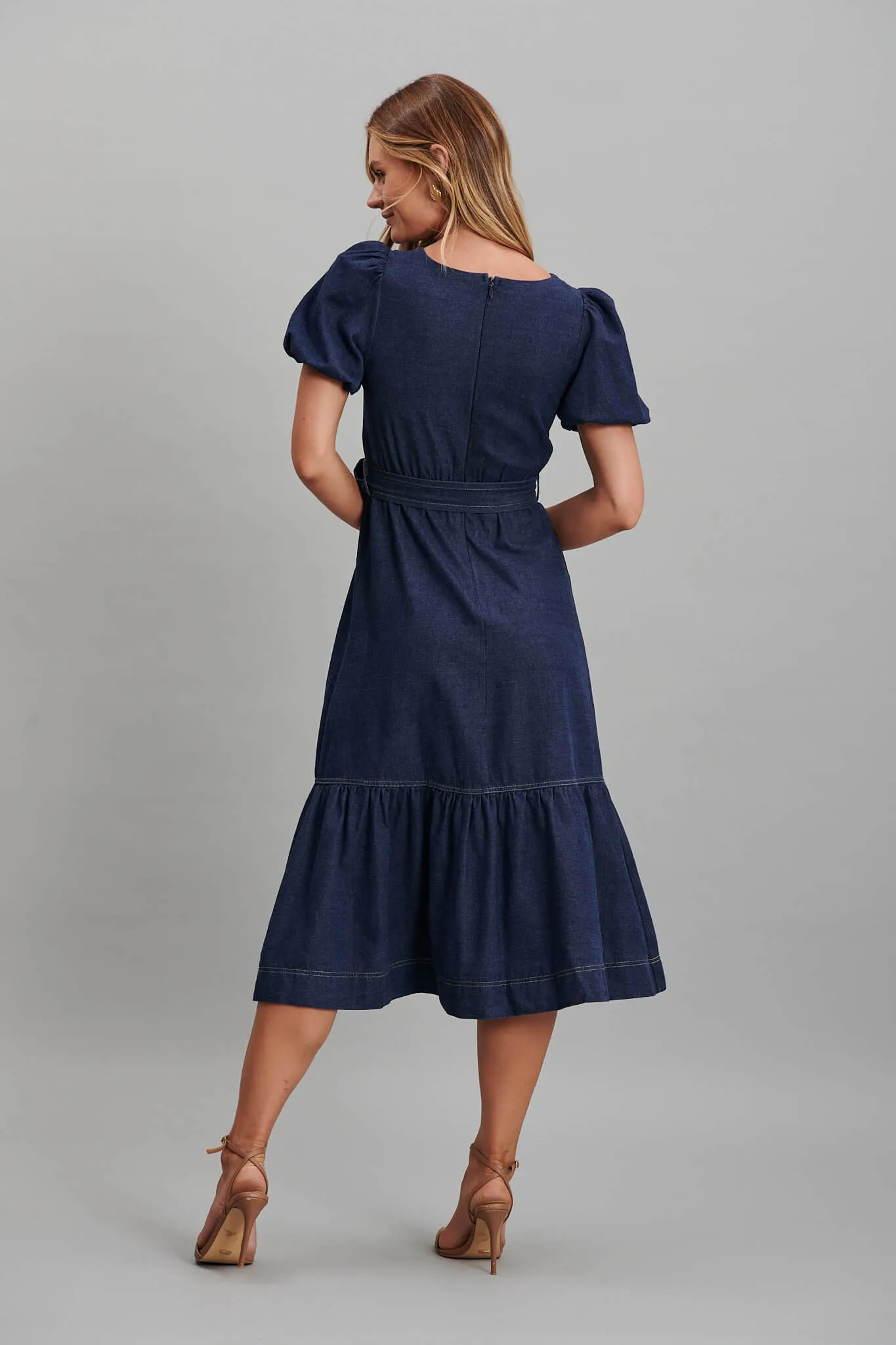 Film Midi Dress In Dark Blue Denim