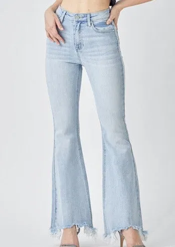 FINAL SALE - Risen Light Wash Frayed Flare Jeans