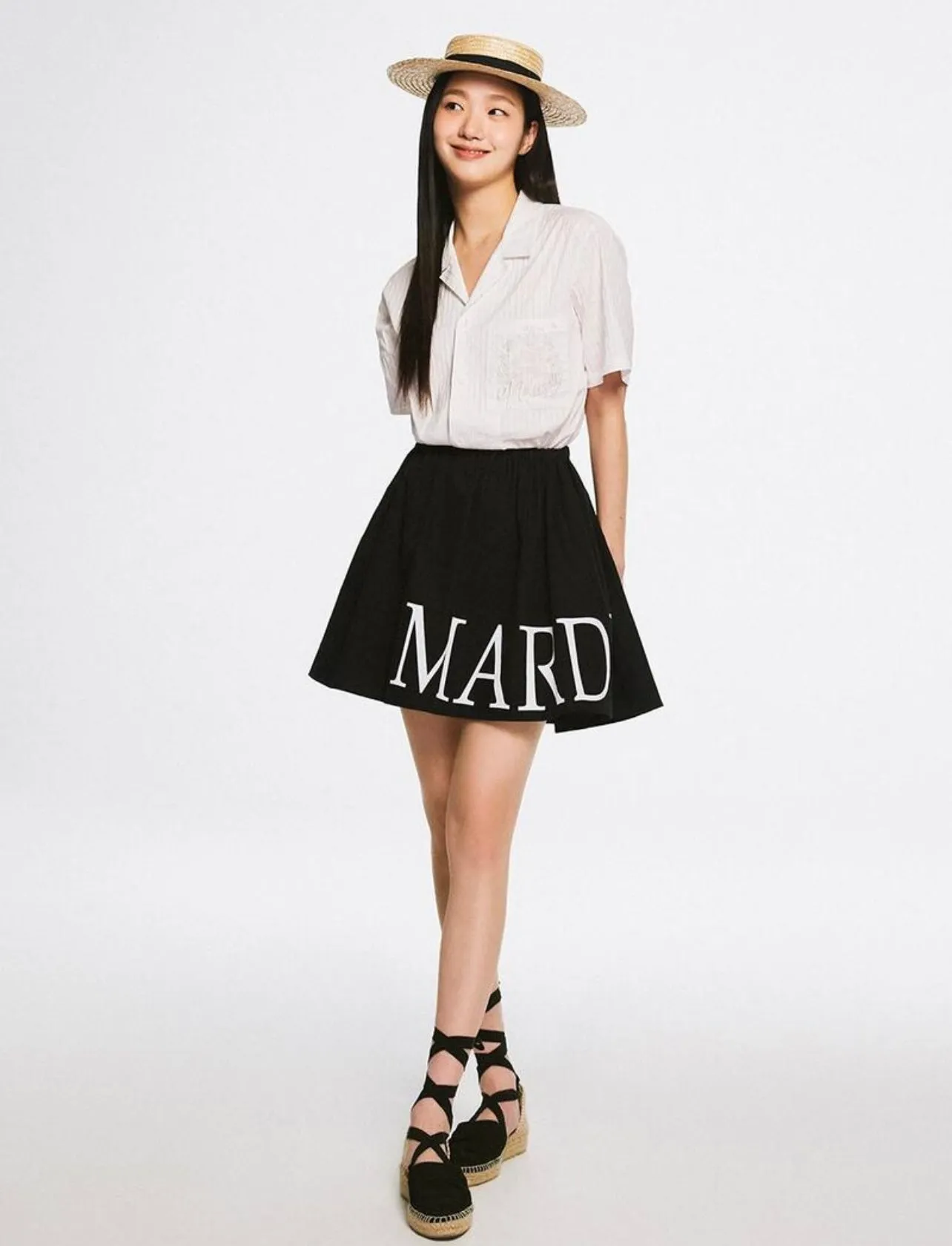 FLARE BANDING SKIRT BLACK WHITE