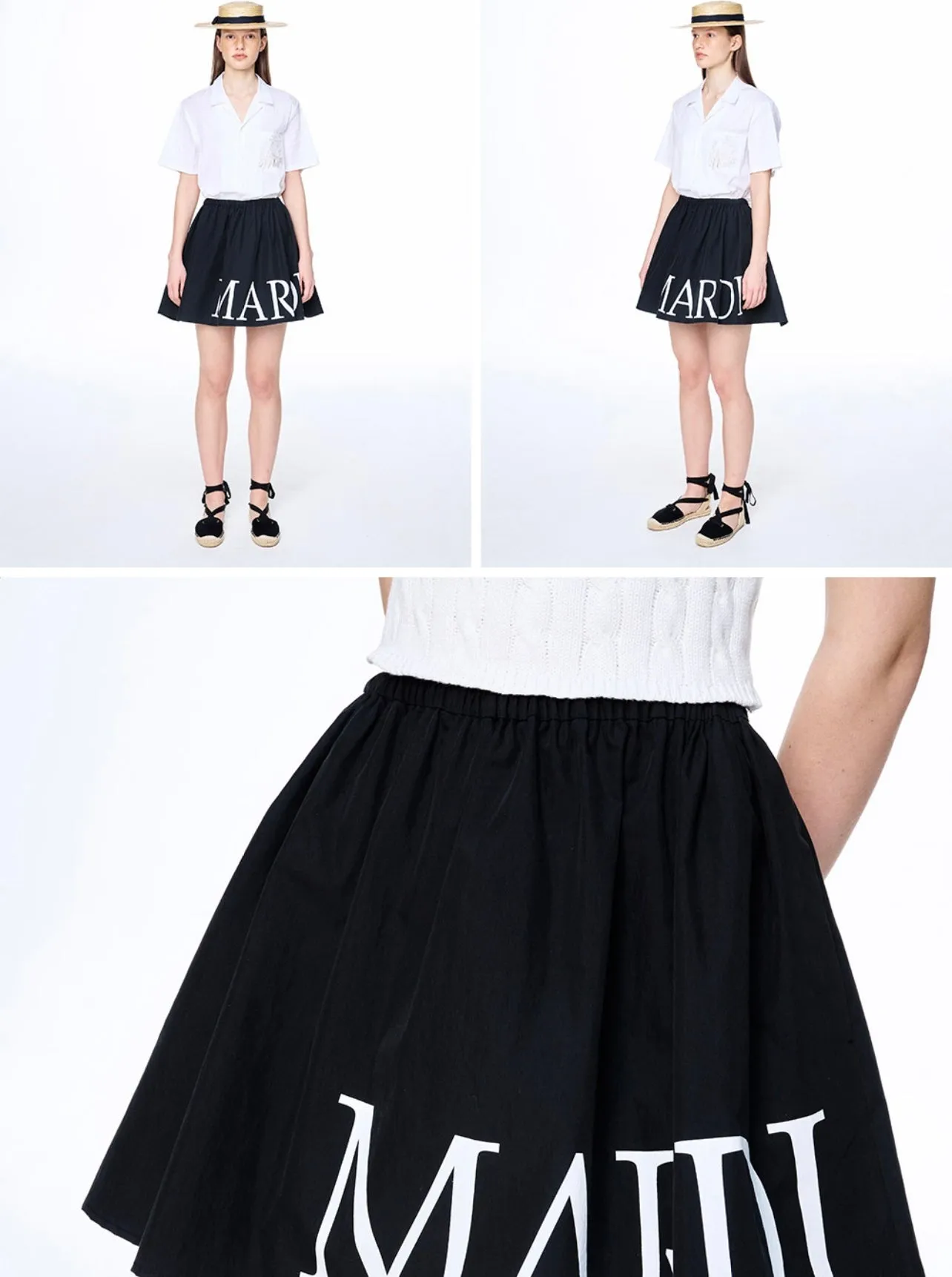 FLARE BANDING SKIRT BLACK WHITE