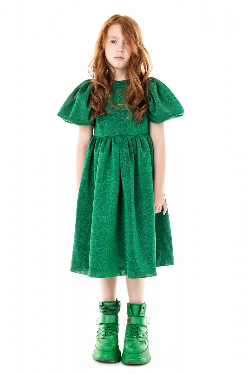 FLARED SLEEVE GREEN DRESS