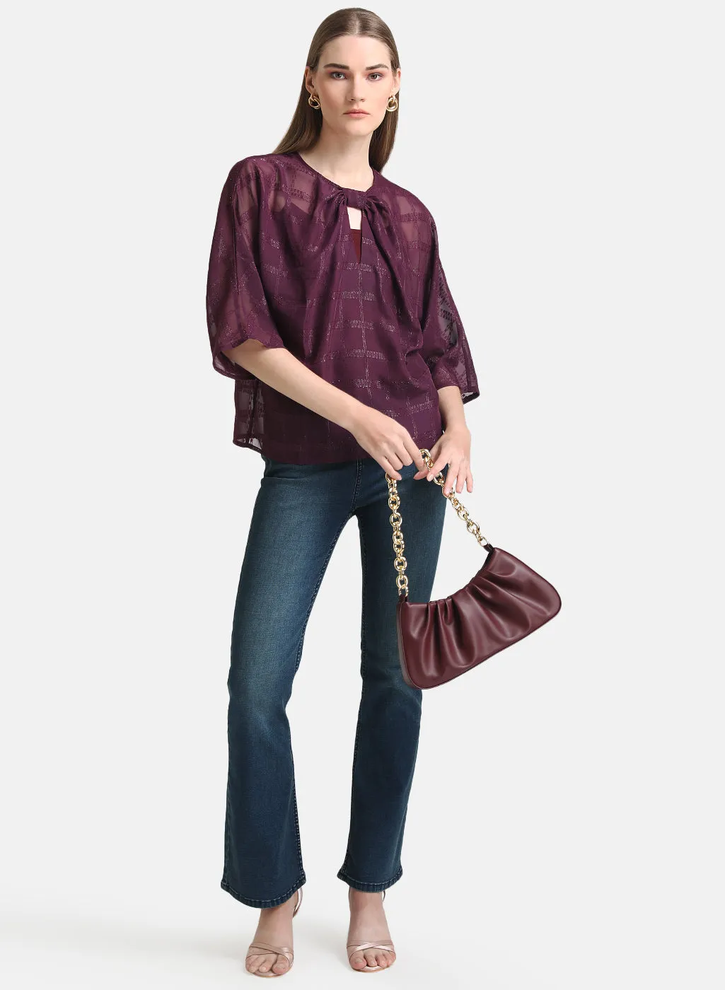 Flared Sleeve Jacquard Top