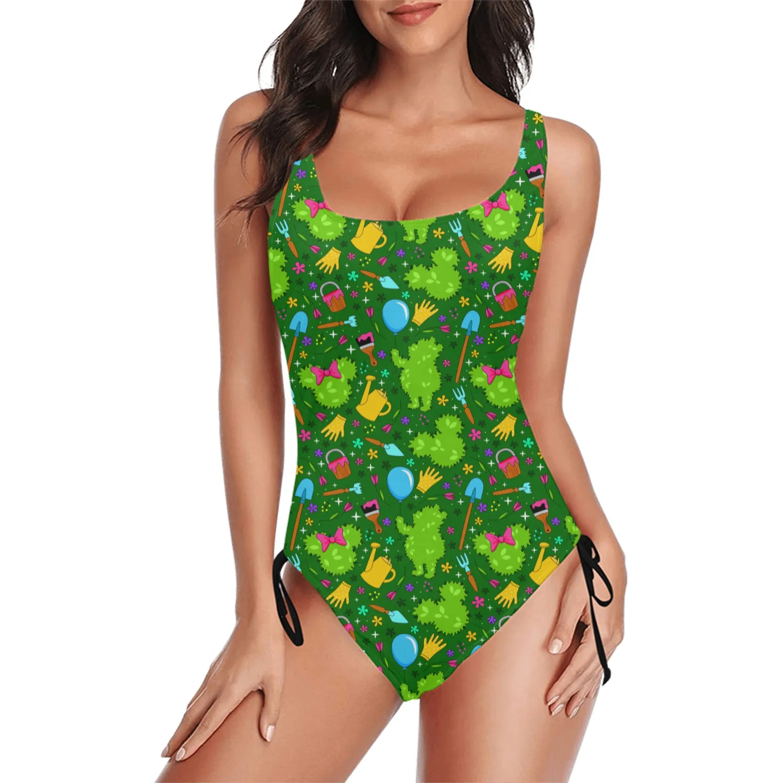 Flower And Garden Drawstring Side Women's One-Piece Swimsuit