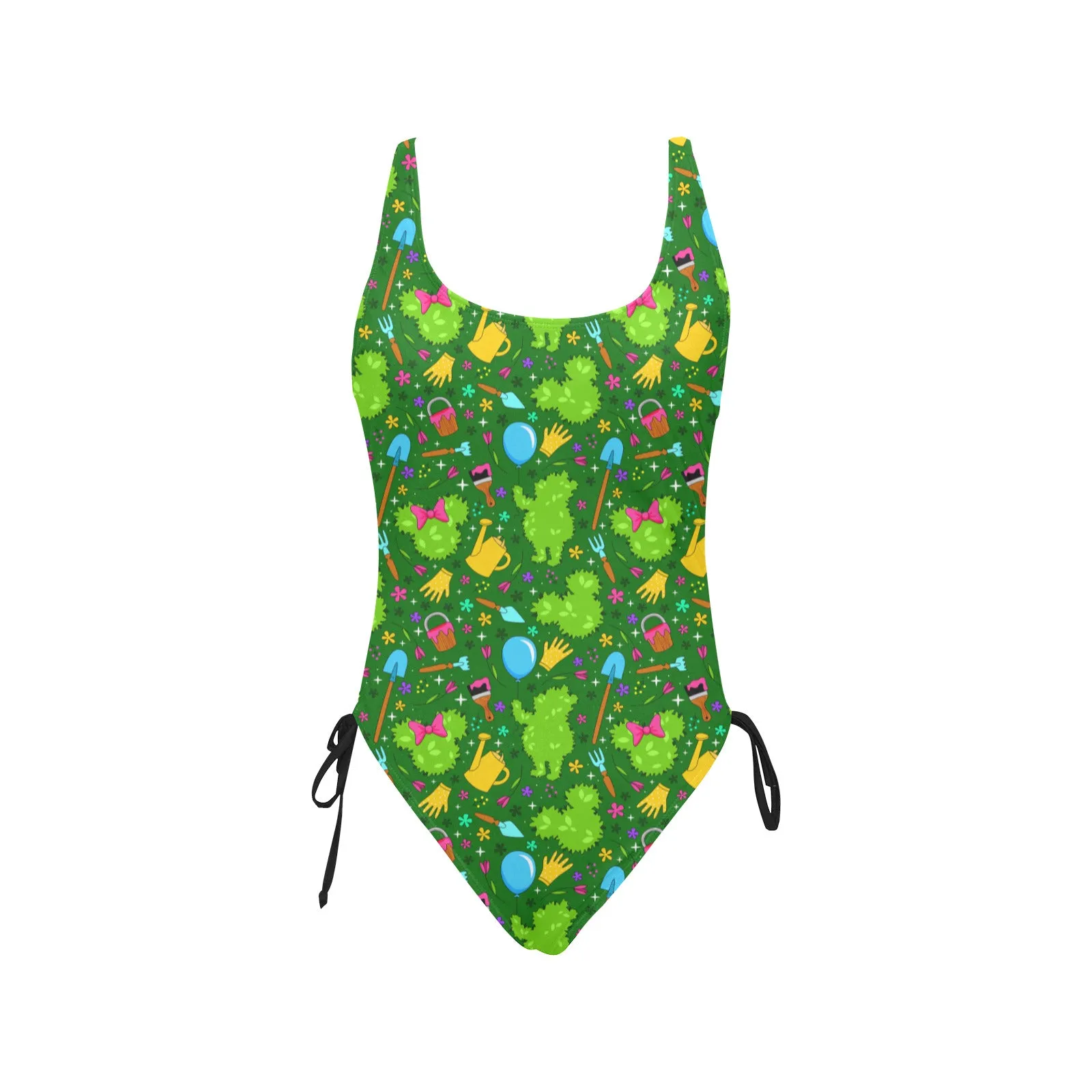 Flower And Garden Drawstring Side Women's One-Piece Swimsuit