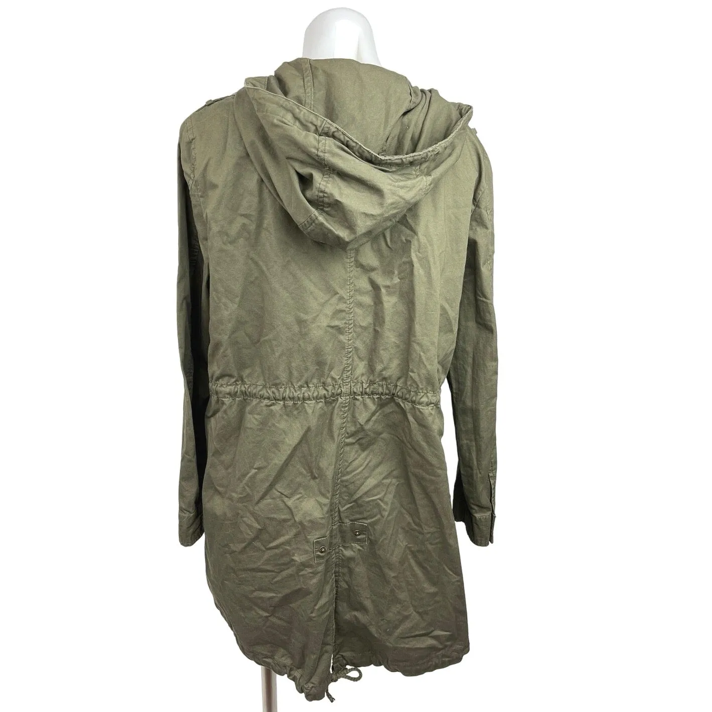 Forever 21 Olive Green Zip Up Snap Button Hooded Drawstring Utility Jacket Sz S