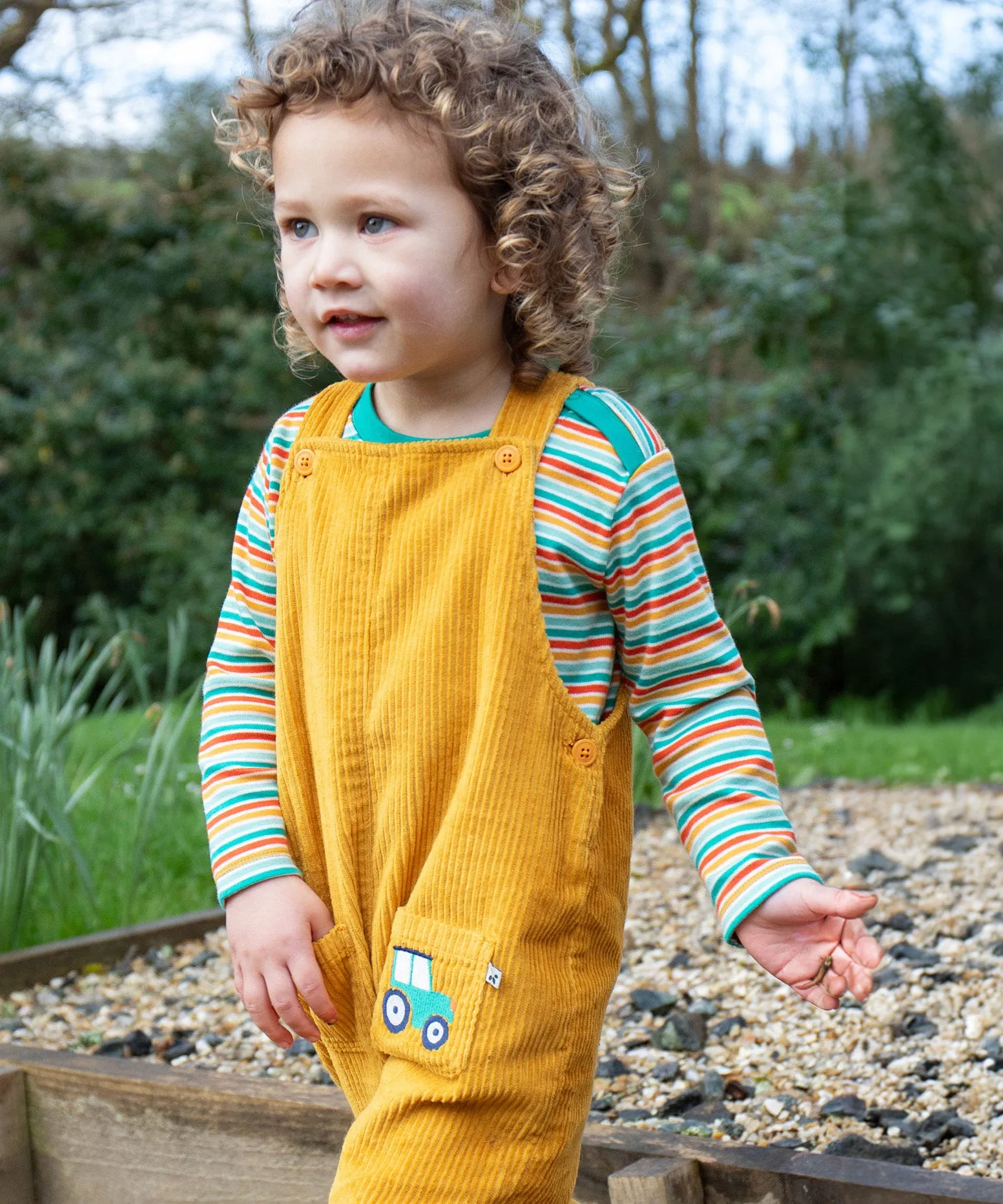 Frugi Adley Cord Dungarees - Gold/Tractor