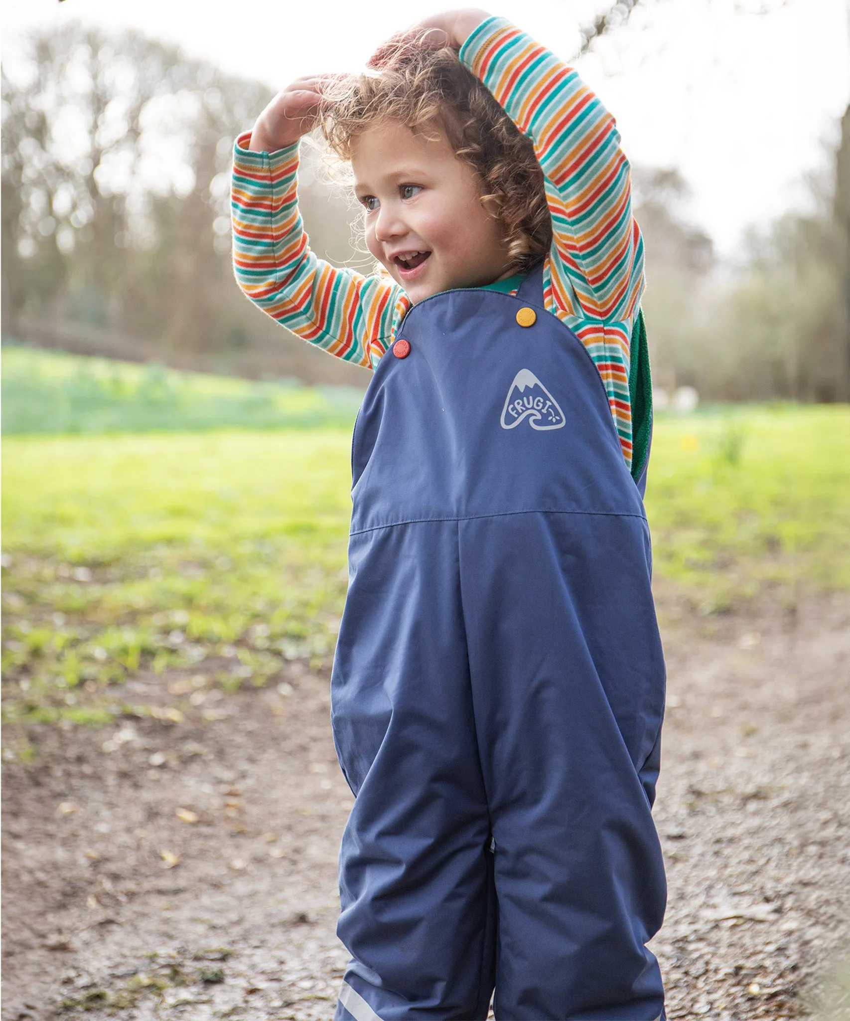 Frugi Little Waterproof Dungarees - Navy Blue