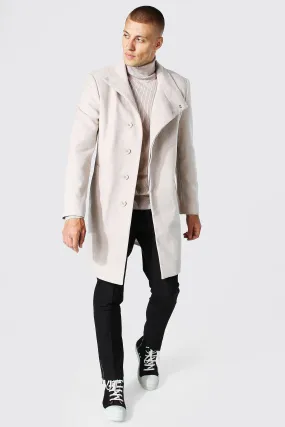 Funnel Neck Wool Look Overcoat | boohooMAN UK