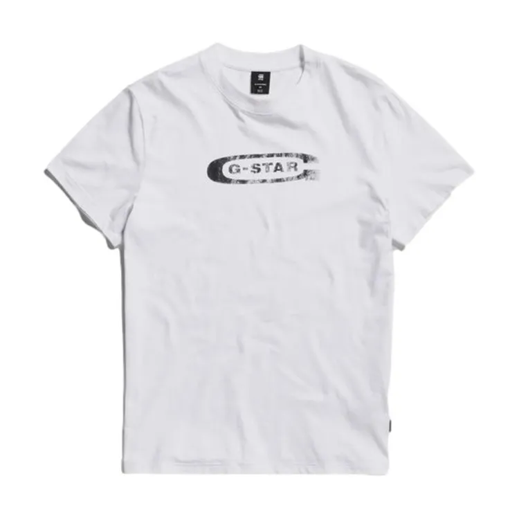 G-STAR D24420 Distressed Old Scool Logo T Shirt Uomo White