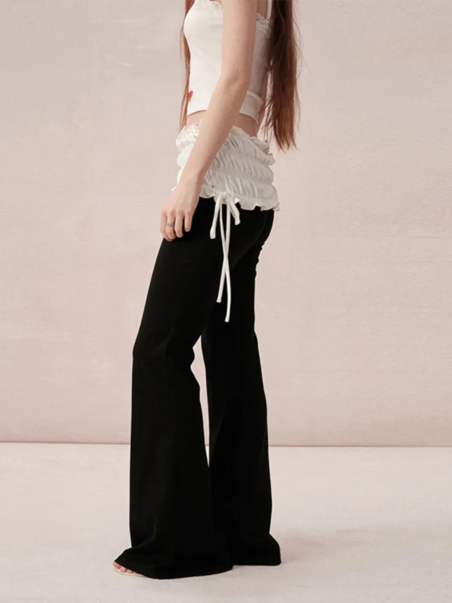 Gather Bi-Color Docking Stretch-Waist Flare-Pants