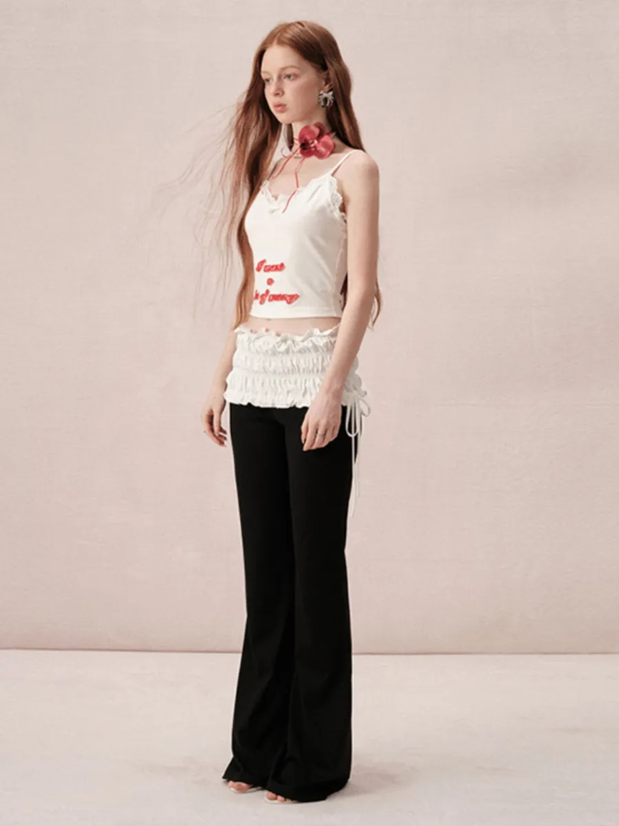 Gather Bi-Color Docking Stretch-Waist Flare-Pants