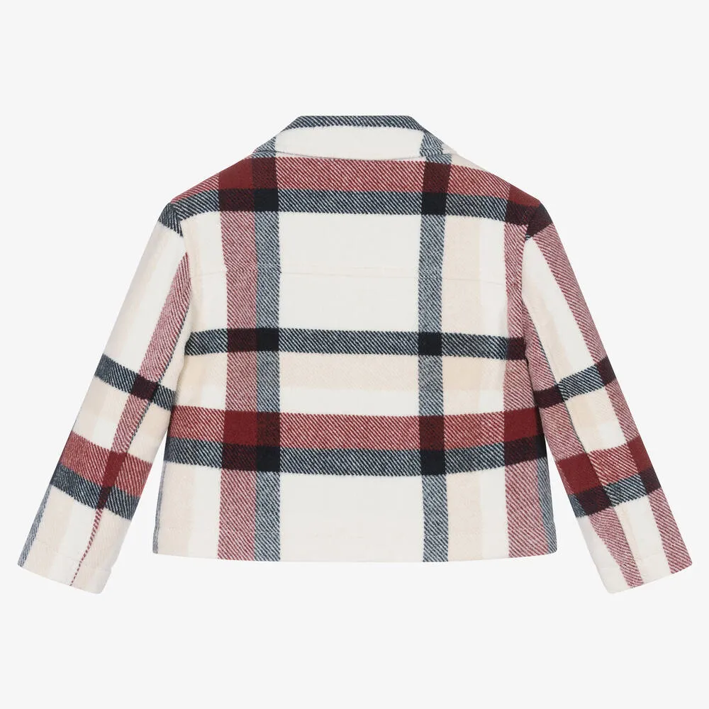 Girls Ivory Check Peacoat