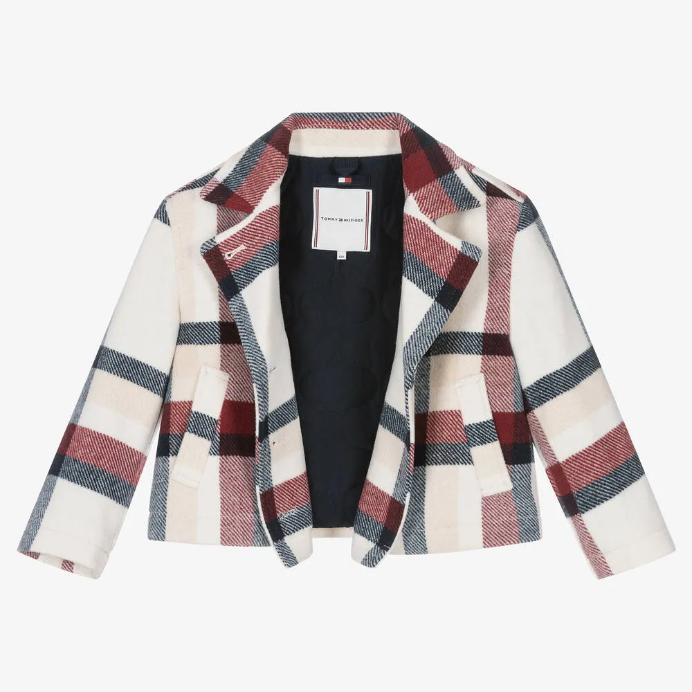 Girls Ivory Check Peacoat