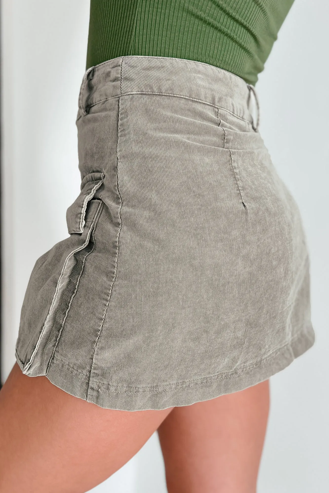 Giving You Credit Cargo Pocket Corduroy Mini Skirt (Stone Oak)