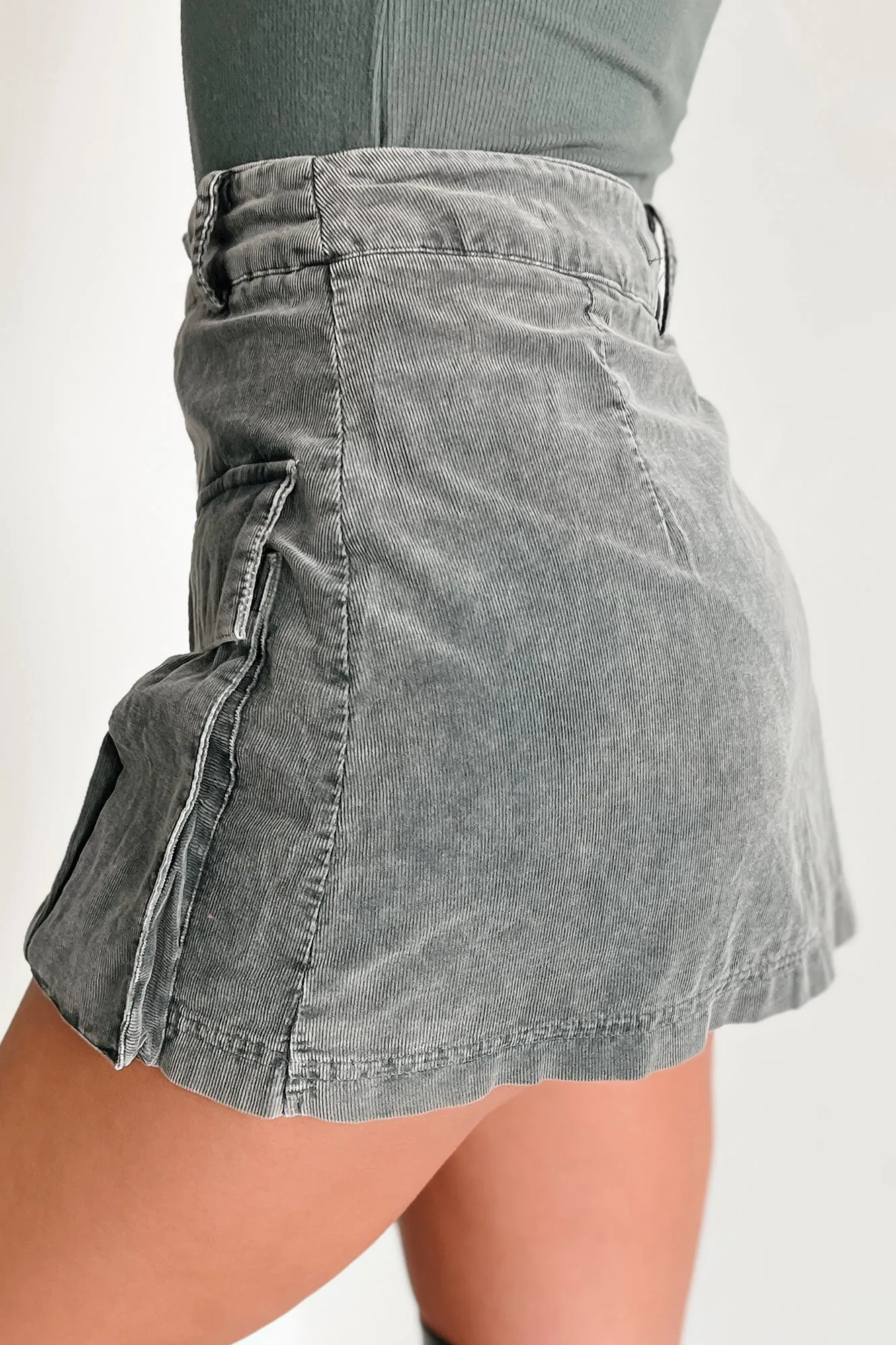 Giving You Credit Cargo Pocket Corduroy Mini Skirt (Washed Black)