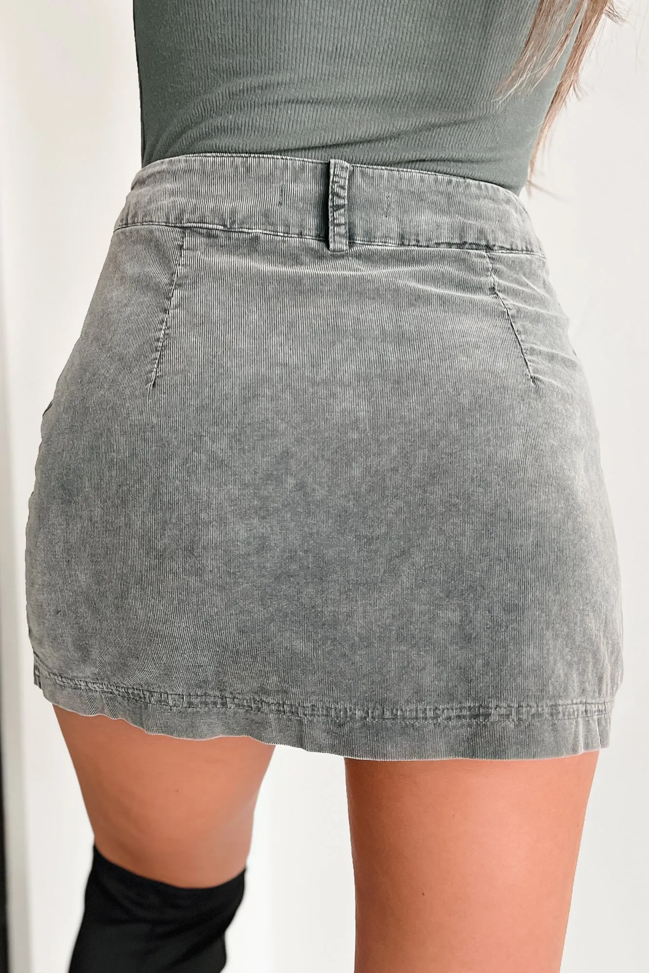 Giving You Credit Cargo Pocket Corduroy Mini Skirt (Washed Black)