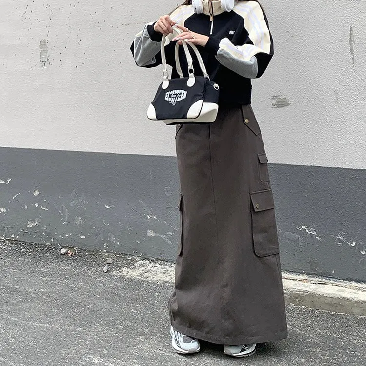 Grey Denim Long Skirt