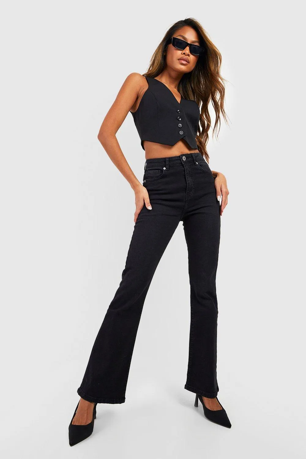 High Waisted Stretch Denim Flares