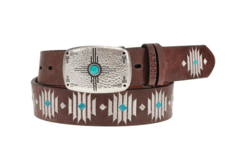 Hooey Womens Distressed Ivory  Turquoise Aztec Belt