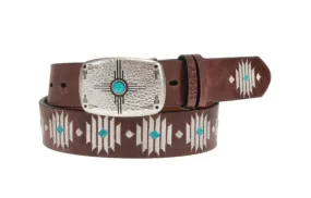 Hooey Womens Distressed Ivory  Turquoise Aztec Belt