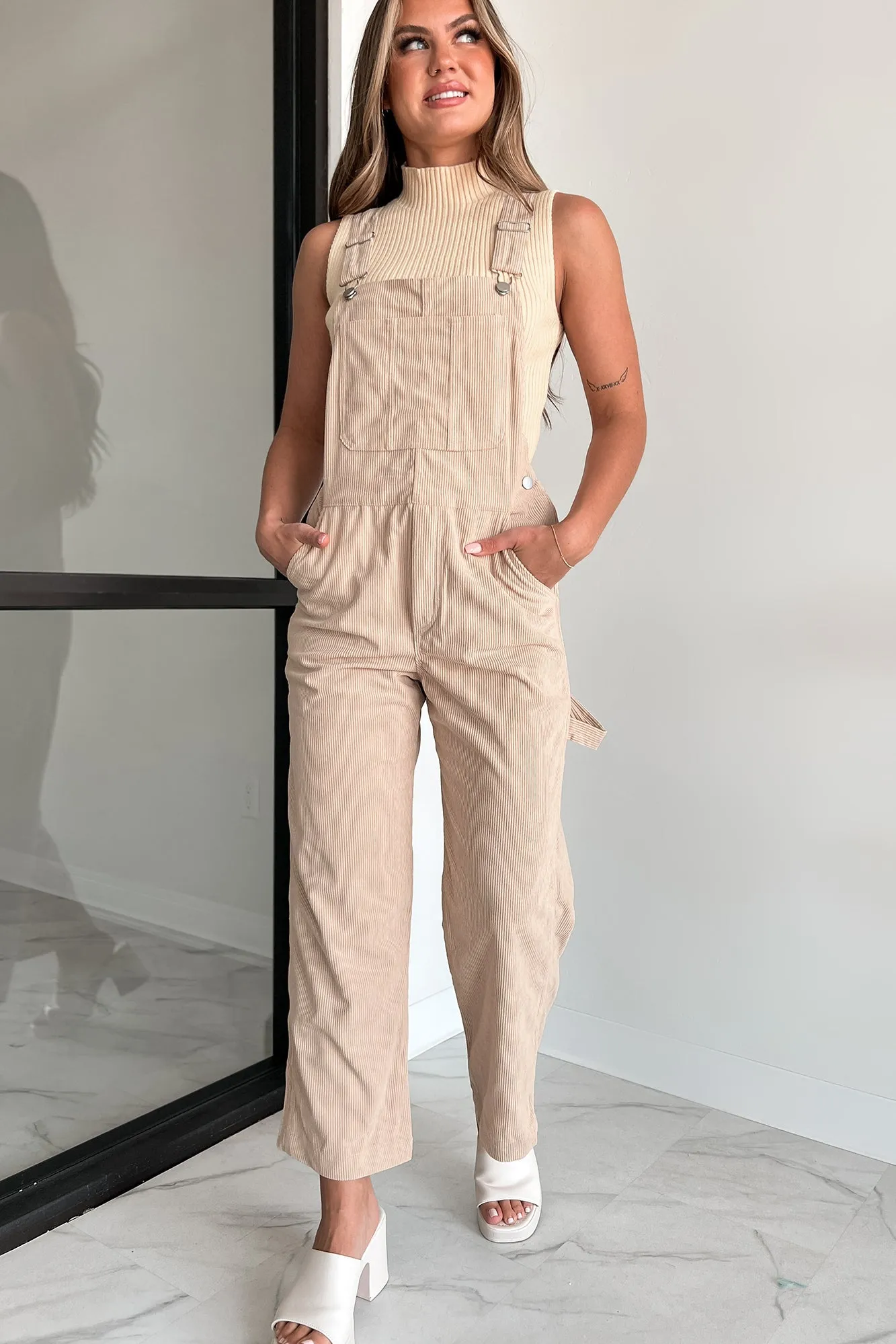 I'm Finished With You Corduroy Overalls (Beige)