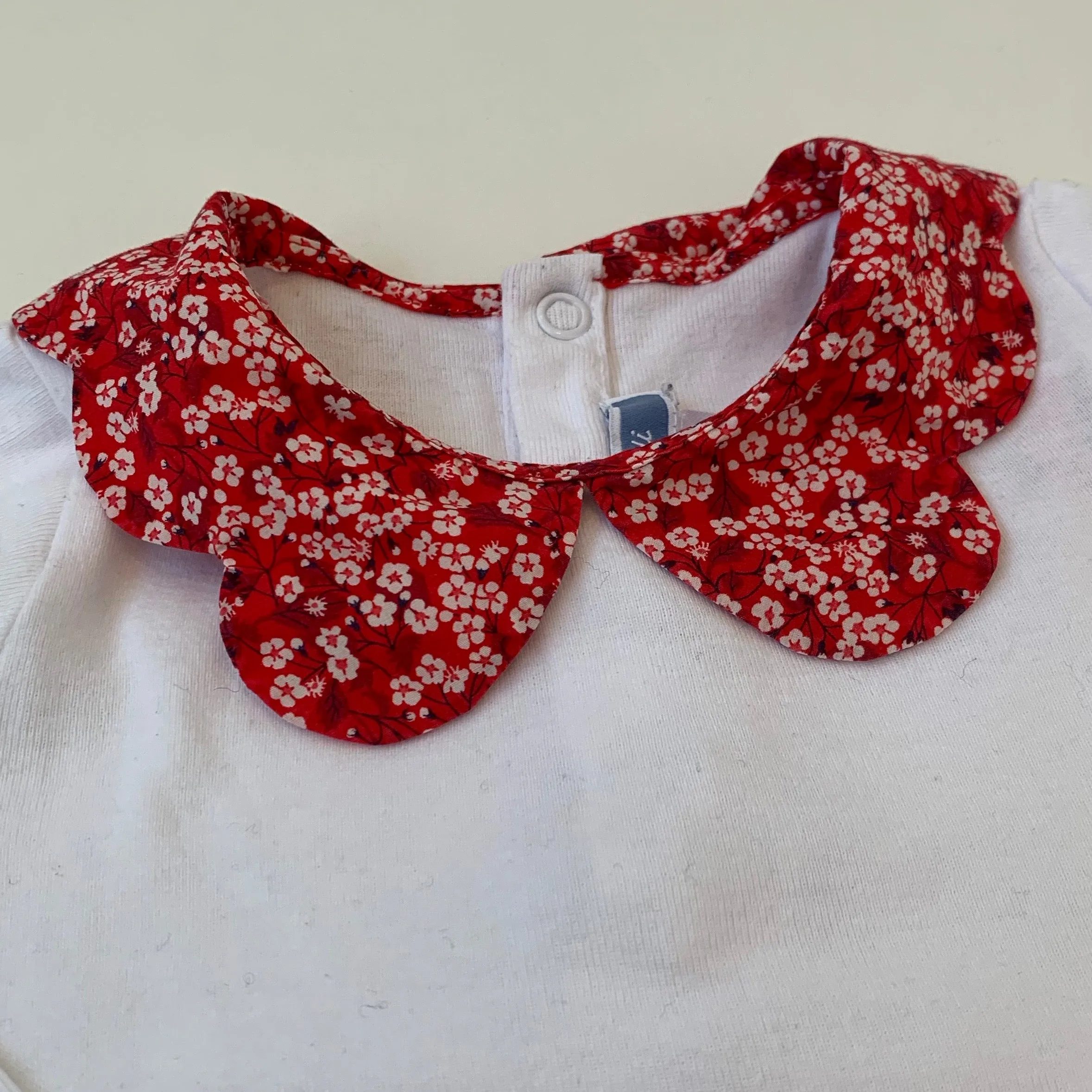 Jacadi White Bodysuit With Liberty Print Collar: 24 Months