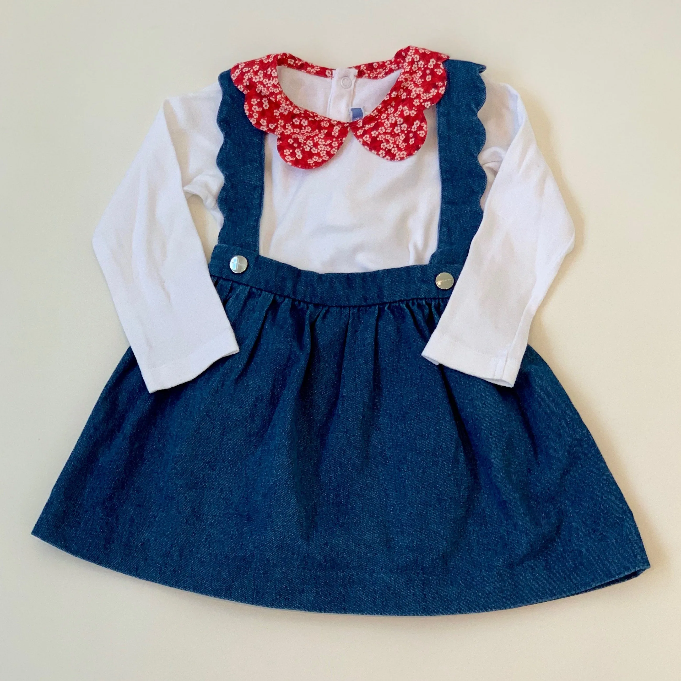 Jacadi White Bodysuit With Liberty Print Collar: 24 Months