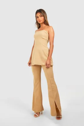 Jersey Knit Crepe Longline Bandeau & Split Front Flares