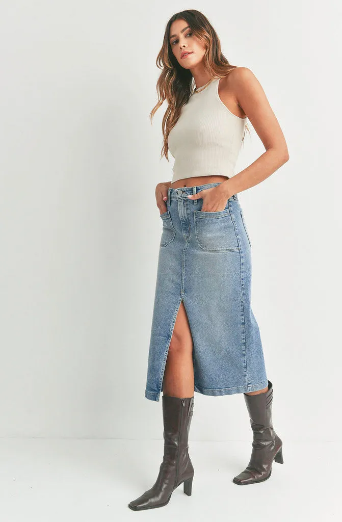 JUST BLACK UTILITY POCKET MIDI SKIRT