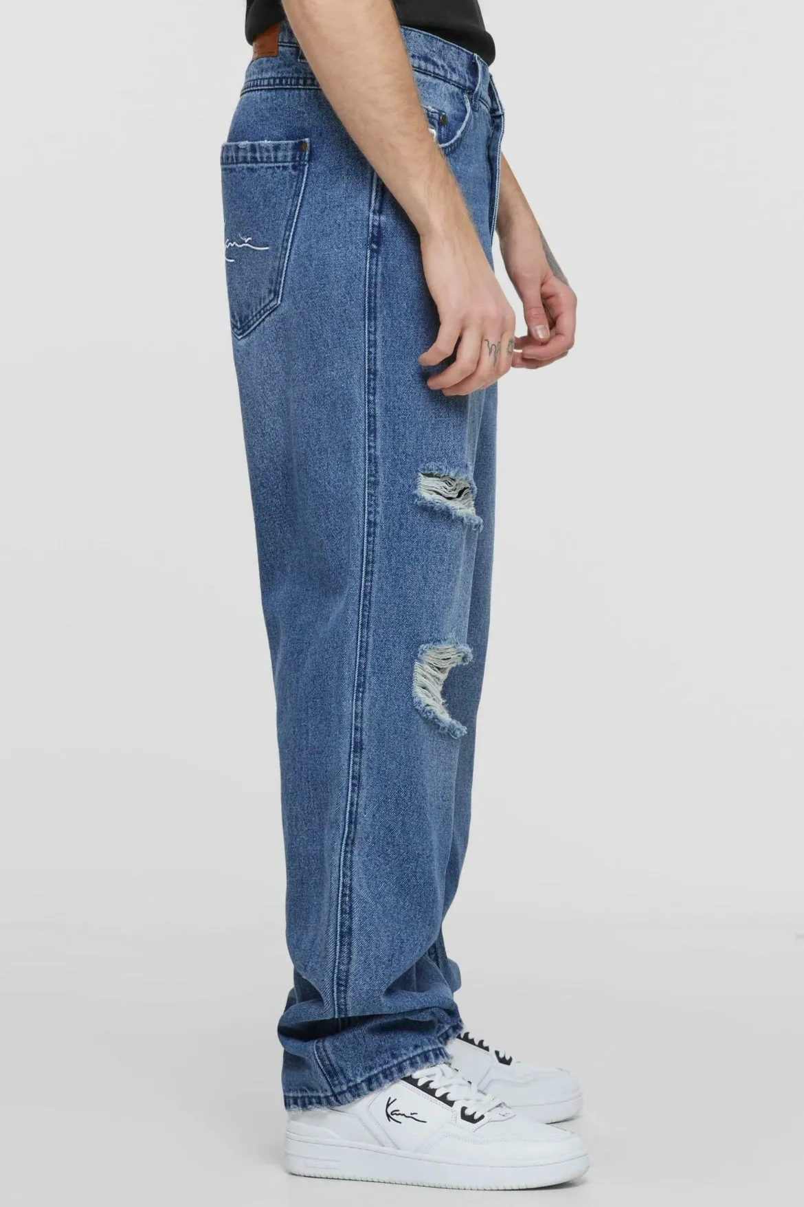 Karl Kani Small Signature Baggy Five Pocket Heavy Distressed Denim