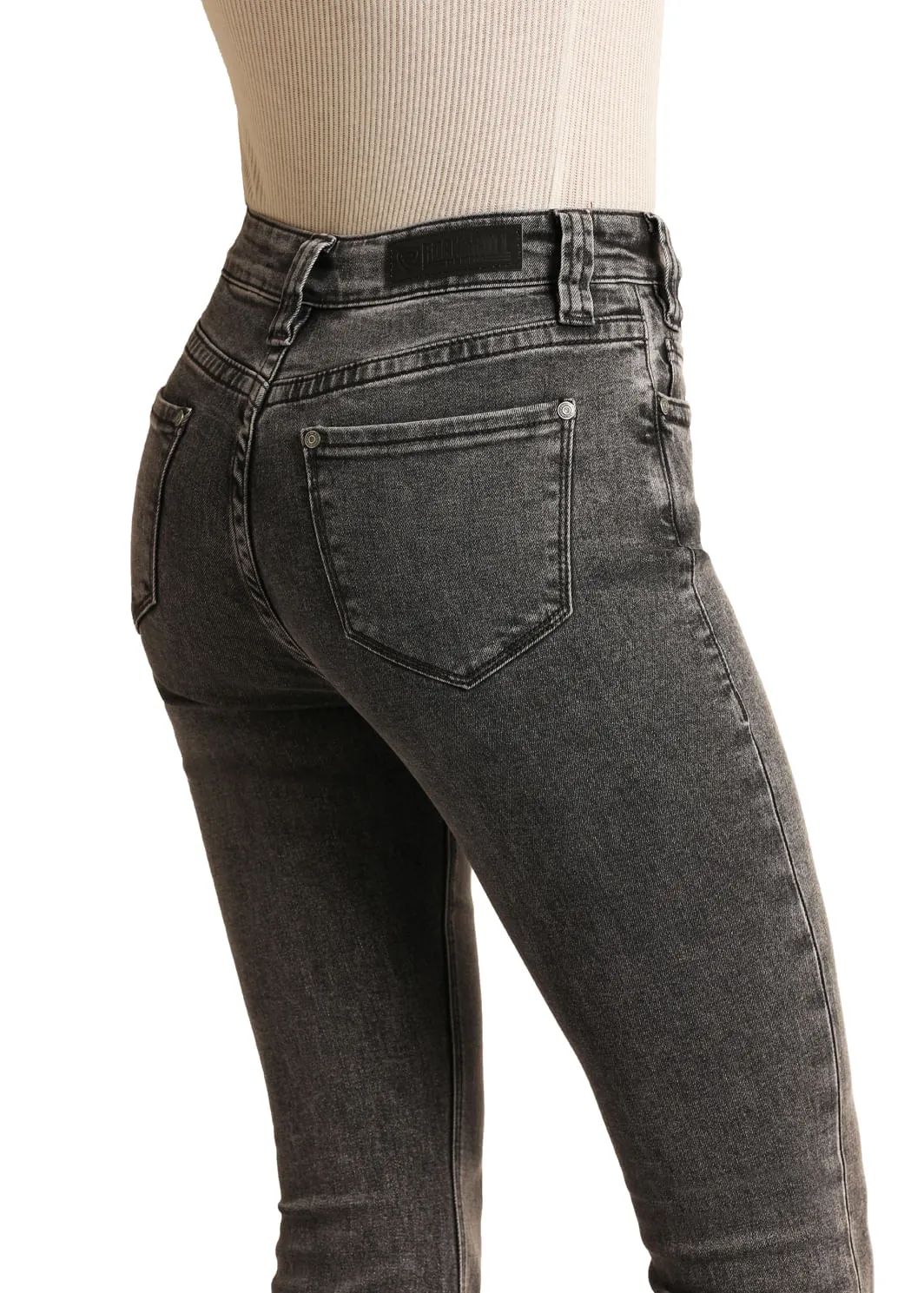 Ladies Panhandle Slim Stone Washed Black Flares Jeans