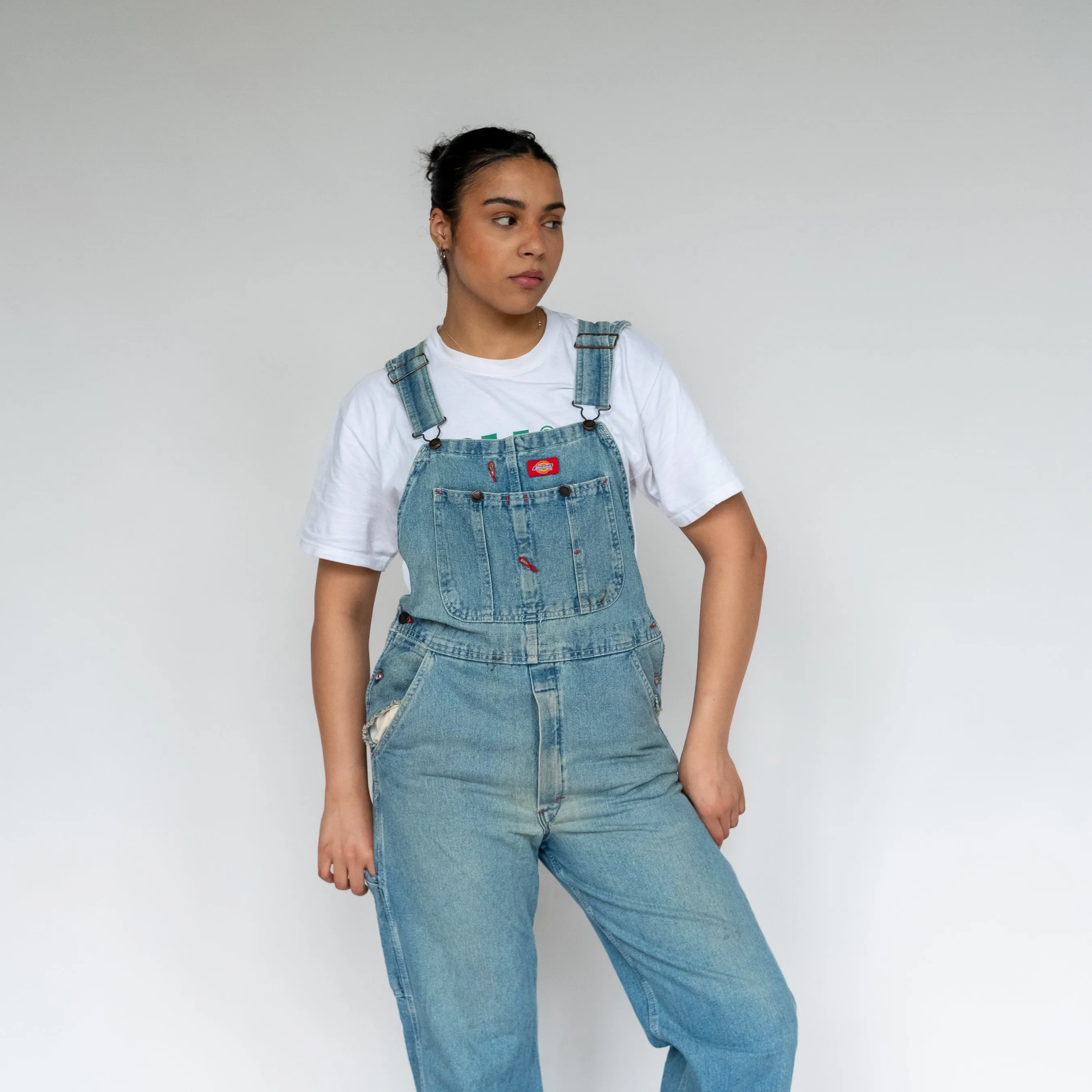 Light Blue 90s Dickies Denim Baggy Dungarees (S)